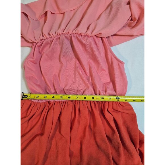 Vici Tiered Off-Shoulder Colorblock Dress Size M Pink Orange Red Polyester Spand - Picture 9 of 12